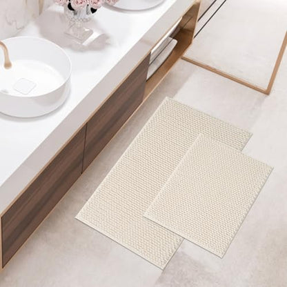 FRESHMINT Chenille Bath Rugs Set 2 Pieces, Cream White, 17''x24''+20''x32''