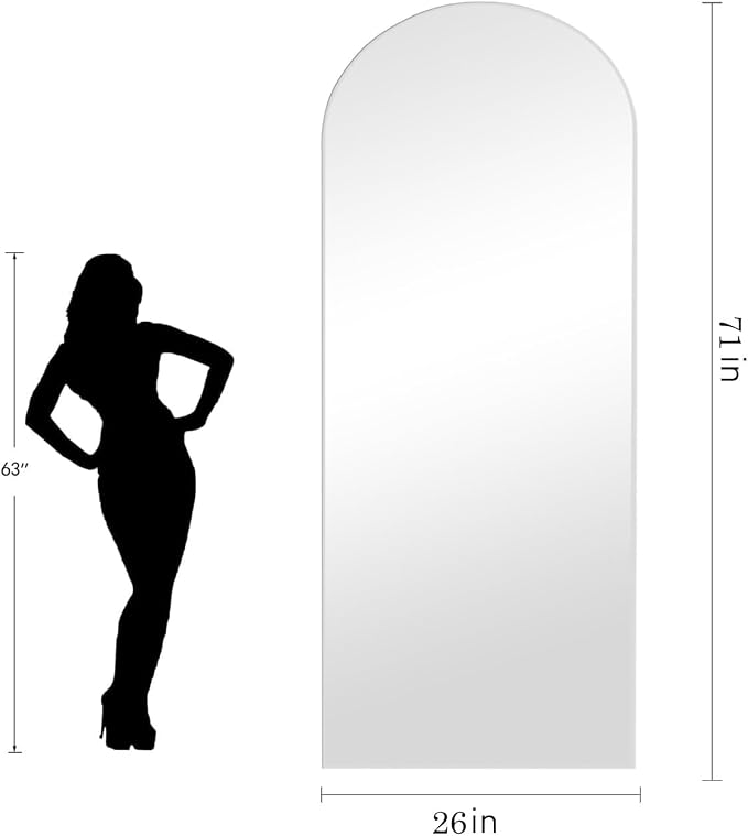 Dewfig Full Length Mirror, 70"x26" Arched Full Body Mirror, White | Aluminum Alloy Frame Floor Mirror, HD Shatterproof Tempered Glass, Lean/Stand/Wall for Living Room,Bedroom, Dressing Room