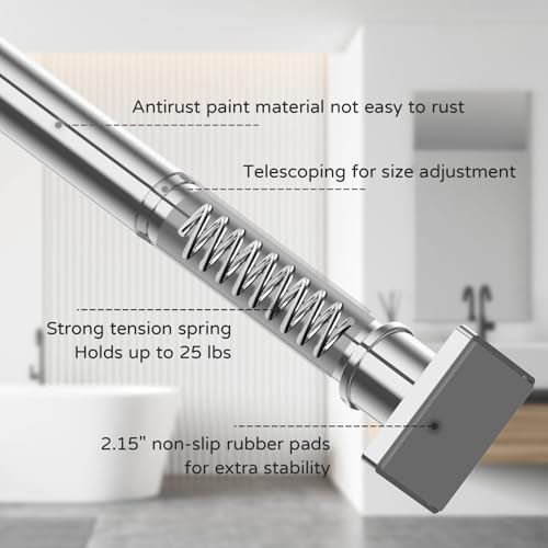 UIOSANRT Stainless Silver Shower Curtain Rod 31-68 Inches Non-Slip Shower Rod Tension Mounted No Drill Shower Curtain Rods Spring Tension Rod Adjustable Tension Curtain Rod for Windows Bathroom