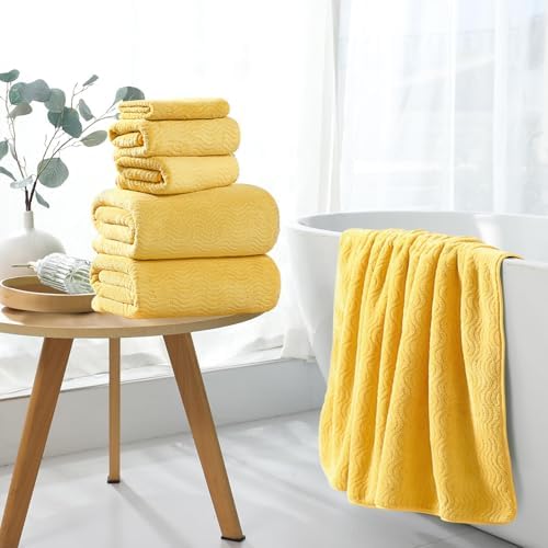 4 Piece Extra Large Bath Towel 35"x70" Oversized Bath Sheet Bath Towel Set for Bathroom Ultra Soft Cozy Highly Absorbent Quick Dry Bathroom Towel for Spa Gym Hotel,Shower Towel for Daily Use,Yellow