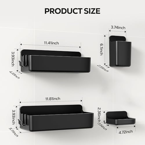 Nieifi Adhesive Shower Shelves, Black, 4 Pieces