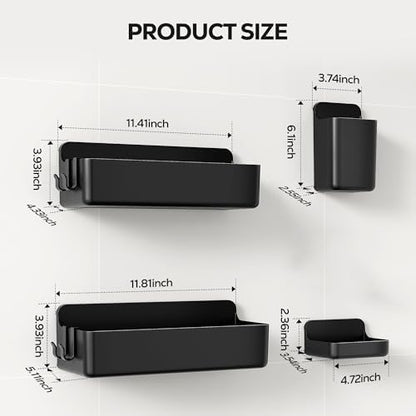 Nieifi Adhesive Shower Shelves, Black, 4 Pieces