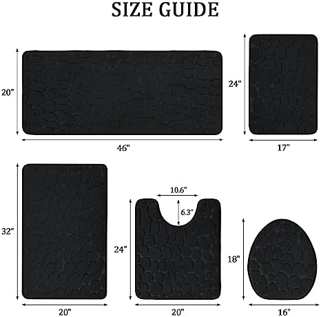 YIHOUSE Bathroom Rugs Mat Set, Memory Foam Bath Mat 5 Piece Black