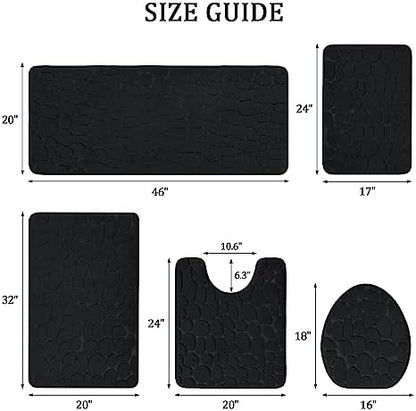 YIHOUSE Bathroom Rugs Mat Set, Memory Foam Bath Mat 5 Piece Black