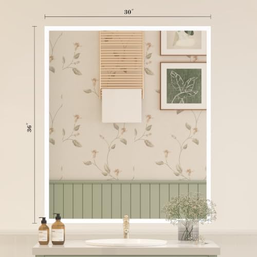 White Framed Bathroom Mirror 36x30, White Vanity Mirrors for Wall