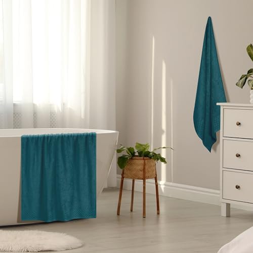 MyOwn Ultra Soft 2 Pack Oversized Bath Towel Set 28x55 inches, Cotton Large Bath Towels, Highly Absorbant Compact Quickdry & Lightweight Towel, Ideal for Gym Travel Camp Pool - Teal