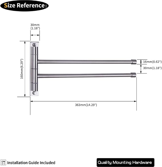 GERZWY Bathroom Swing Arm Towel Bars 2-Arm Wall Mount Stainless Steel Bath Towel Rack Hanger Towel Holder Organizer Brushed Finish HYG02-LS