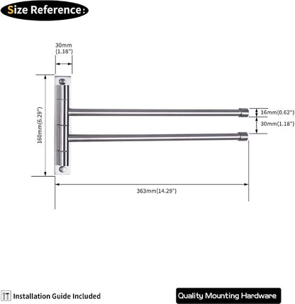 GERZWY Bathroom Swing Arm Towel Bars 2-Arm Wall Mount Stainless Steel Bath Towel Rack Hanger Towel Holder Organizer Brushed Finish HYG02-LS