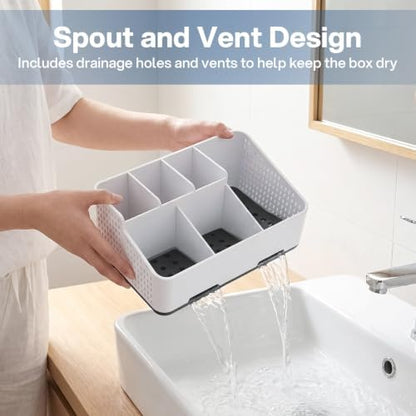 TQRR Bathroom Counter Organizer with Drainage, 6 Slots Toothbrush Holders