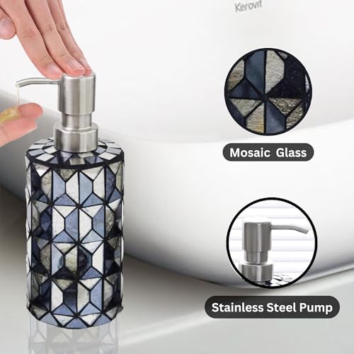 Escenzy Black Gold Bathroom Accessories Set 4 Pcs | Handcrafted Mosaic Glass Soap Dispenser, Toothbrush Holder, Cotton Jar, Soap Tray | Luxury Black Gold Bathroom Decor | Glam Home Gift