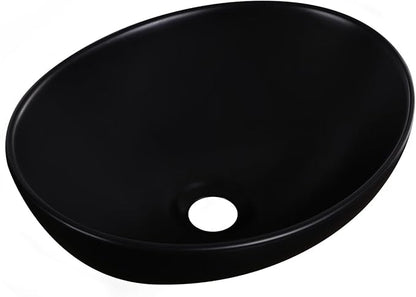 Oval Vessel Sink 16" x 13" Countertop Bathroom Sinks Modern Egg Shape Above Counter Matte Black Ceramic Small Sink Vessel Sinks for Bathrooms