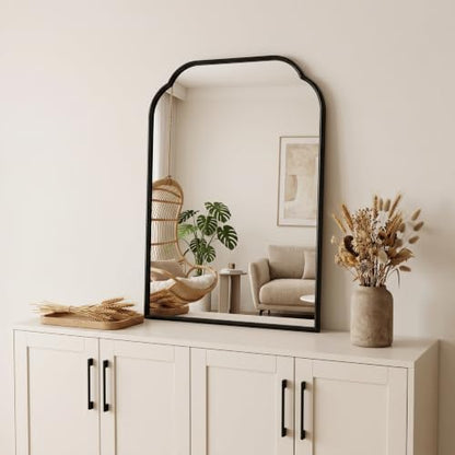 36"x24"﻿ Black Bathroom Scalloped Mirror, Rust-Proof Metal Frame