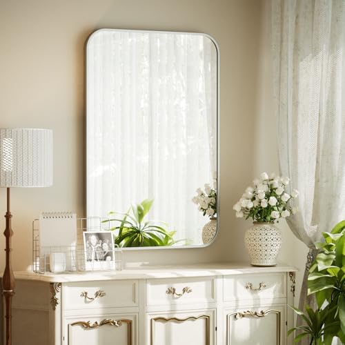 BEAUTYPEAK 20" x 28" Silver Wall Mounted Bathroom Mirror