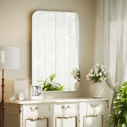 BEAUTYPEAK 20" x 28" Silver Wall Mounted Bathroom Mirror