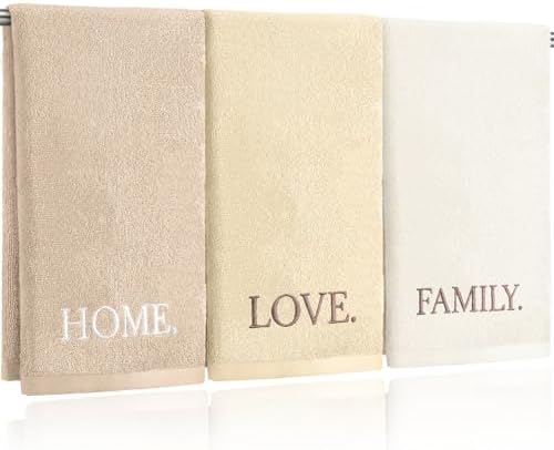 FuWeave 3 Pcs Beige Decorative Hand Towels for Bathroom,Home Love Family