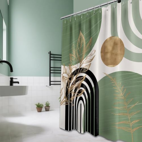 Sage Green and Gold Shower Curtain, 72x72 in, Mid Century Modern
