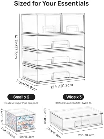 Vtopmart Clear Stackable Storage Drawers Set of 5, Plastic Organizer Bins