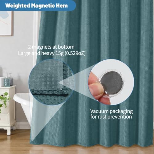 2-in-1 Waterproof Fabric Shower Curtain - No Separate Liner Needed, Hotel-Style Waffle Weave, Effortless Cleaning & Washable Bathroom Shower Curtain Set,72Wx72H,Seaweed Green