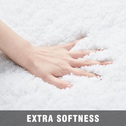 TECHMILLY Non-Slip Bathroom Rugs Sets 2 Piece, Fluffy Soft Luxury Microfiber Shower Mat, Absorbent, Washable & Quick Dry for Bath Floor, White
