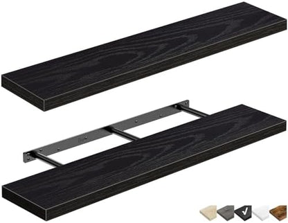 QEEIG Floating Shelves for Wall 47.2" Extra Long - Wall Mounted Shelf Bathroom Kitchen Living Room Bedroom Farmhouse Home Decor Display Bookshelf Large 47.2 x 9.3 inch Set of 2, Black (008-120B)
