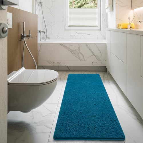 LOCHAS Luxury Bathroom Rug Shaggy Bath Mat 24 x 70 Inch, Peacock Blue