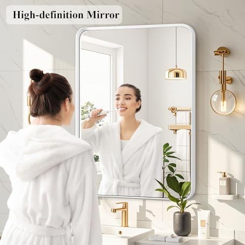 White Bathroom Vanity Mirror Over Sink 24x36, Large Wall Rectangle Mirror