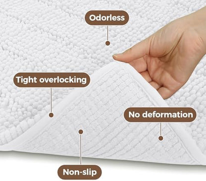 Bcoimo Bath Rug Mat,White Chenille High Absorbent Long Bathroom Runner Rugs