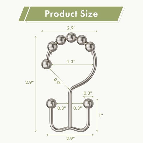 Amazer Shower Curtain Hooks, 12PCS Rust-Resistant Metal Double Shower Curtain Rings for Curtain Rolling Shower Hooks, Shower Rings for Bathroom Shower Curtain Rod, Nickel