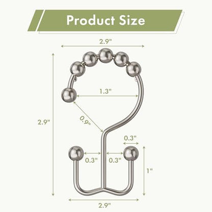 Amazer Shower Curtain Hooks, 12PCS Rust-Resistant Metal Double Shower Curtain Rings for Curtain Rolling Shower Hooks, Shower Rings for Bathroom Shower Curtain Rod, Nickel