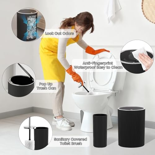 Black Bathroom Accessories Set Complete with Shower Curtain and Rug