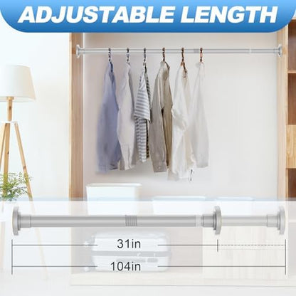 CorkLatta Silver Shower Curtain Rod 31 to 104 Inch,1 Inch Diameter Adjustable Spring Tension Curtain Rod No Drilling Stainless Steel Telescoping Rod,No Rust