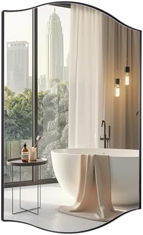 ANDY STAR Black Bathroom Mirror, 20"x30" Scalloped Wall Mirror in Stainless Steel Metal Frame, Unique Vanity Mirror with Modern Curved Edge Design, Ideal for Bathroom, Bedroom, Entryway