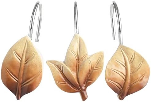 Brown Plant Leaf Shower Curtain Hooks,Eucalyptus Bathroom Decor,12PCS