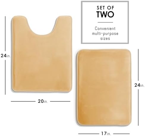 Clara Clark 2 Piece Bathroom Rugs, Velvet Memory Foam Bath Mat Set, Non-Slip Bath Rugs, Machine Wash, Dries Quickly, Ultra Soft Plush Bath Mats for Bathroom, 17 x 24 + Contour, Cream