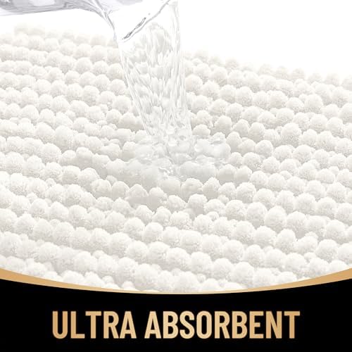 OLANLY Thick Chenille Bathroom Runner Rugs 59x20, Absorbent Bath Mat, Ivory