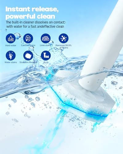 100 pack disposable toilet brush refills compatible with Clorox toilet brushes, water-activated foam, secure snap-on fit, non-scratch cleaning pads, hygienic disposable brush heads