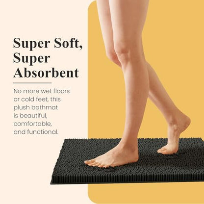 MAYSHINE Plush Shaggy Chenille Bath Mat | Extra Soft, Super Absorbent, Non-Slip Bathroom Rug | Fluffy Microfiber, Area Rug Sets for Bathroom Floor, Kitchen, Living Room | 24"x17" | Shale Grey