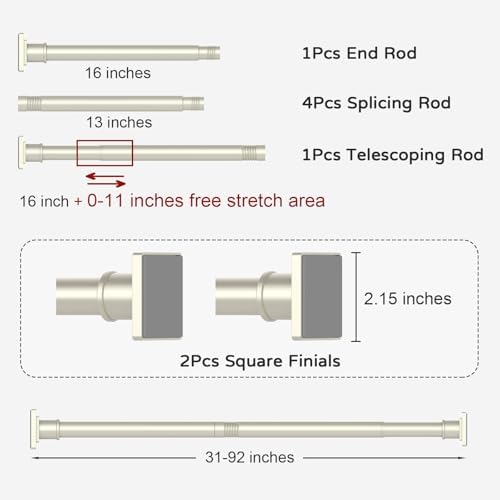UIOSANRT Brushed Nickel Shower Curtain Rod 31-92 Inches Non-Slip Shower Rod Tension Mounted No Drill Tension Shower Curtain Rods Spring Tension Rod for Windows Bathroom
