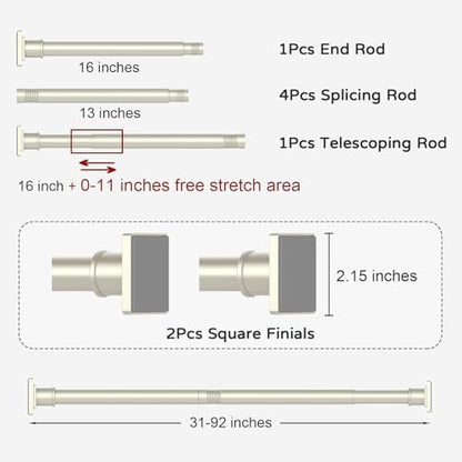 UIOSANRT Brushed Nickel Shower Curtain Rod 31-92 Inches Non-Slip Shower Rod Tension Mounted No Drill Tension Shower Curtain Rods Spring Tension Rod for Windows Bathroom
