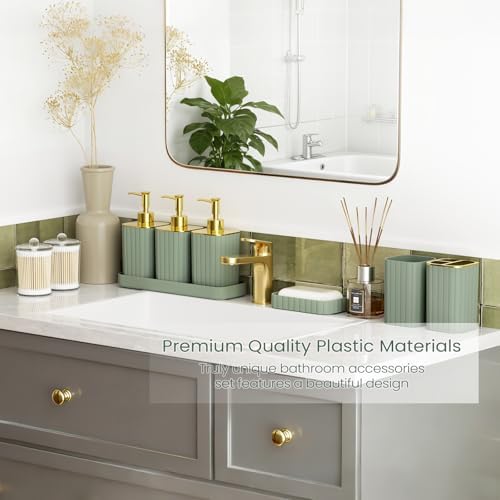 Bathroom Set - Bathroom Accessory Set, Sage Green Bathroom Set, 26PC Bathroom Sets with Shower Curtain and Rugs, Toilet Brush, Trash Can, Qtip Holder & Bathroom Soap Dispenser Set