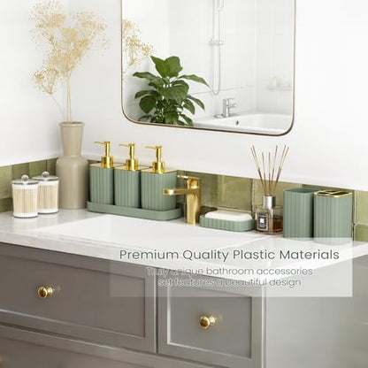 Bathroom Set - Bathroom Accessory Set, Sage Green Bathroom Set, 26PC Bathroom Sets with Shower Curtain and Rugs, Toilet Brush, Trash Can, Qtip Holder & Bathroom Soap Dispenser Set
