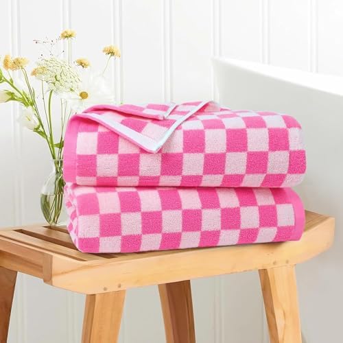 Jacquotha Hot-Pink Checkered Cotton Bath Towels Set of 2