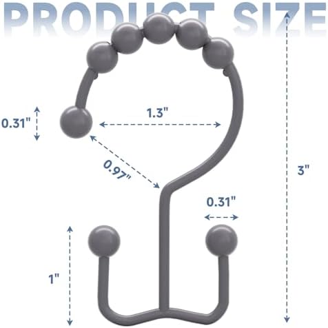 Titanker Shower Curtain Hooks Rings, Rust-Resistant Metal Double Glide Shower Hooks for Bathroom Shower Rods Curtains, Set of 12 Hooks - Neutral Gray