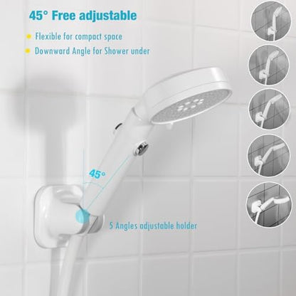 Handle held Shower Head Holder - 5 Positions Adjustable - Conceald Adhesive Mount with Screw Option- RV Camping Shower Head Holder (Gloss White)