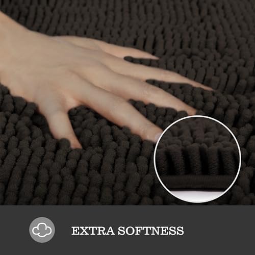 Yeaban Chenille Chocolate Brown Bathroom Runner Rug 17"x47"