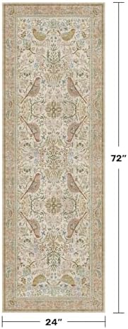 Hazo Haus Boho Long Bathroom Runner Rug 2x6 - Floral & Bird Runner Rug for Kitchen Floor, Hallway, Laundry Room, Bedroom, Entrance, Beige Neutral Vintage Decor, Washable Non Slip Low Pile
