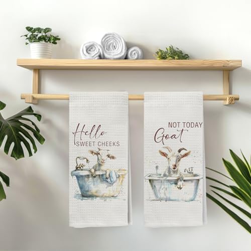 Hello Sweet Cheeks Goat Bathroom Hand Towels, Funny Farmhouse Animal Goat Bathing Decorative Hand Towels for Bathroom Washroom Toilet Restroom, 16x24 Inch Set of 2