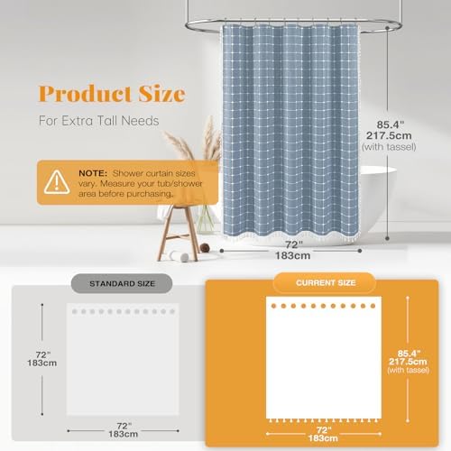 BTTN Long Boho Farmhouse Linen Heavy Duty Cloth Shower Curtain, 72x84, Blue