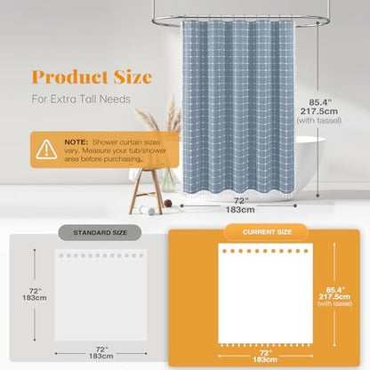 BTTN Long Boho Farmhouse Linen Heavy Duty Cloth Shower Curtain, 72x84, Blue