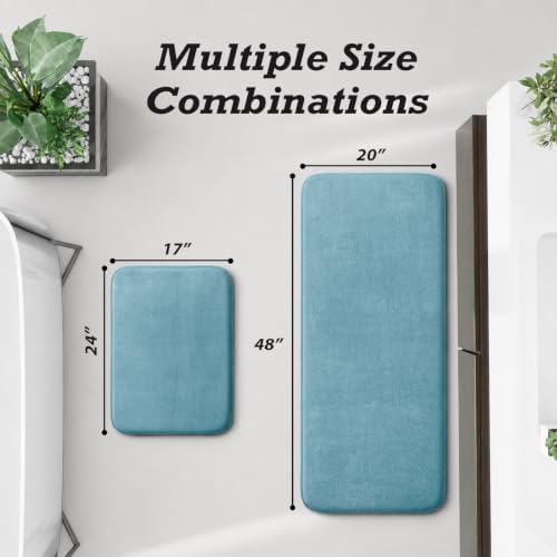 HUXMEYSON Bathroom Rugs Sets 2 Piece, Non-Slip & Quick Dry Bath Mat Set, Ultra Soft Velvet Bath Rugs for Bathroom, Toilet and Shower Floor, Lake Blue